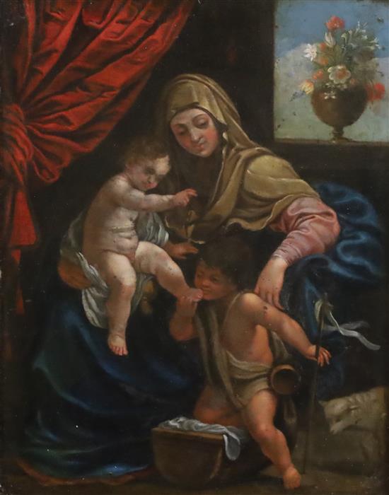 17th century Flemish School Virgin and child with John The Baptist 9.75 x 7.5in.